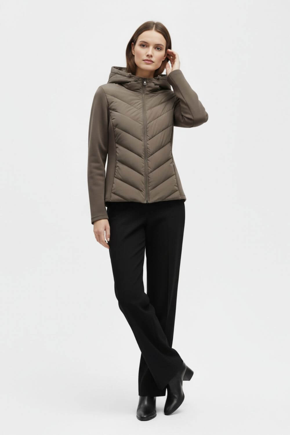 Hooded Chevron Quilted Puffer Jacket For Women | Selvara