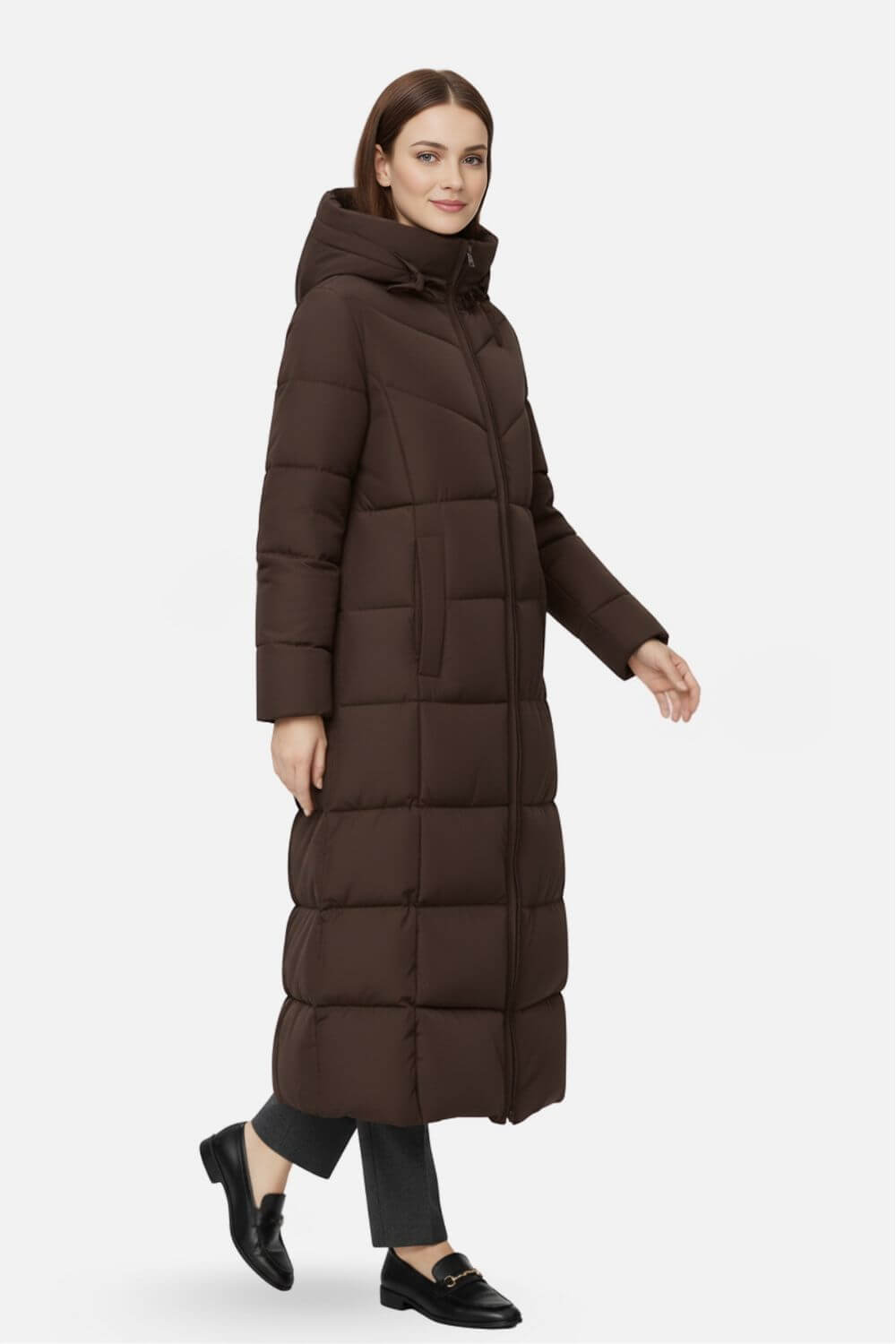 Long Hooded Quilted Puffer Coat For Women | Evelira