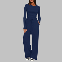 Casual Long Sleeve Top And Wide Leg Trousers Set For Women | Virella