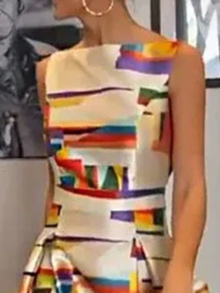 Geometric Print Sleeveless Dress For Women | Isabel