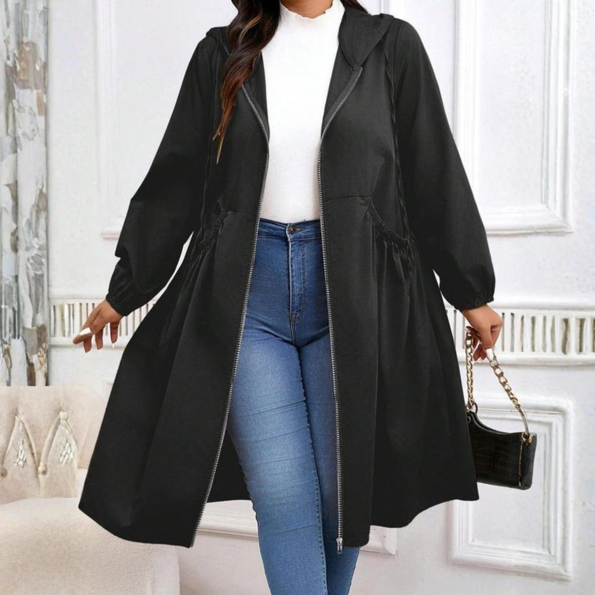 Casual Drawstring Hooded Long Coat For Women | Elvarina