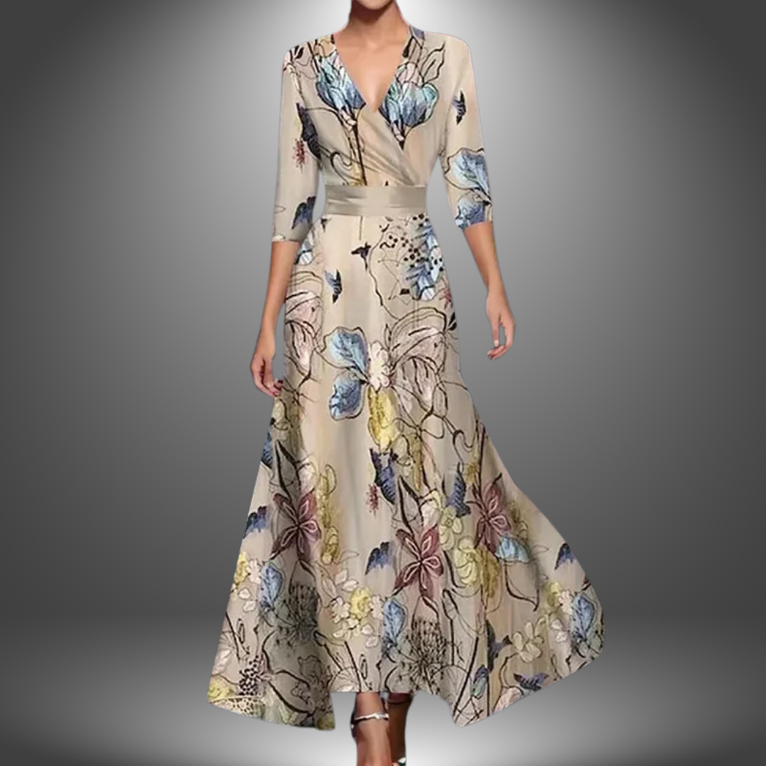 Floral V Neck Long Dress For Women | Maravelle