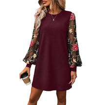 Floral Embroidered Bishop Sleeve Dress For Women | Elisia