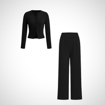 Elegant Button Front Long Sleeve Top And Trousers Set For Women | Arlena