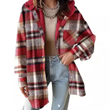Relaxed Fit Hooded Plaid Jacket For Women | Brinley