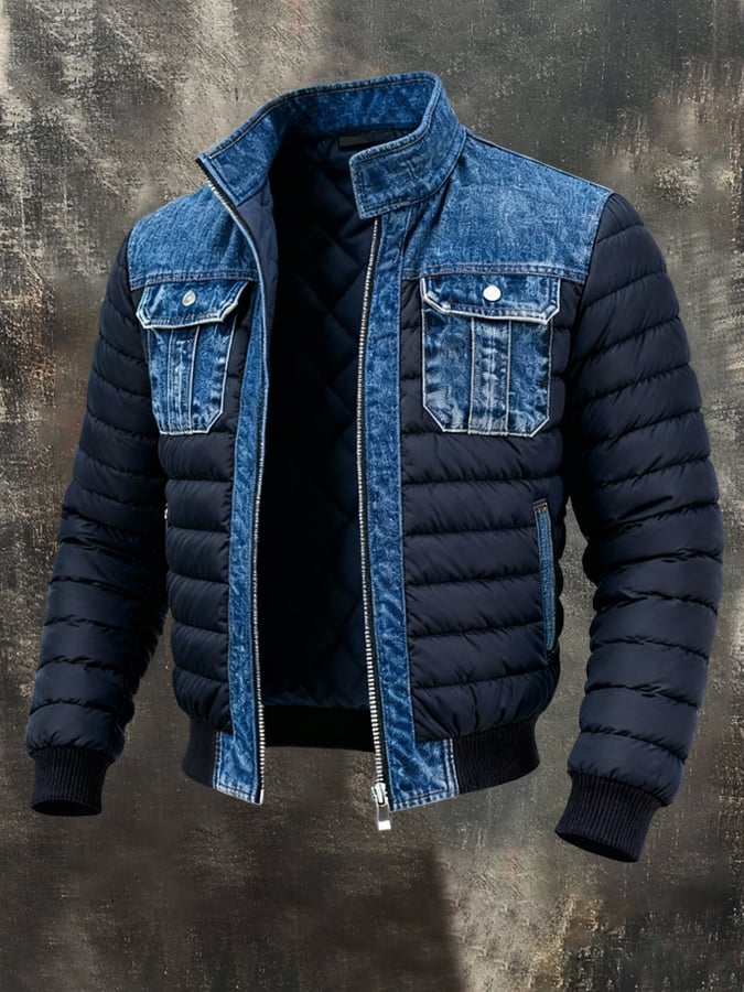 Denim Panel Padded Jacket for Men | Lorenzo