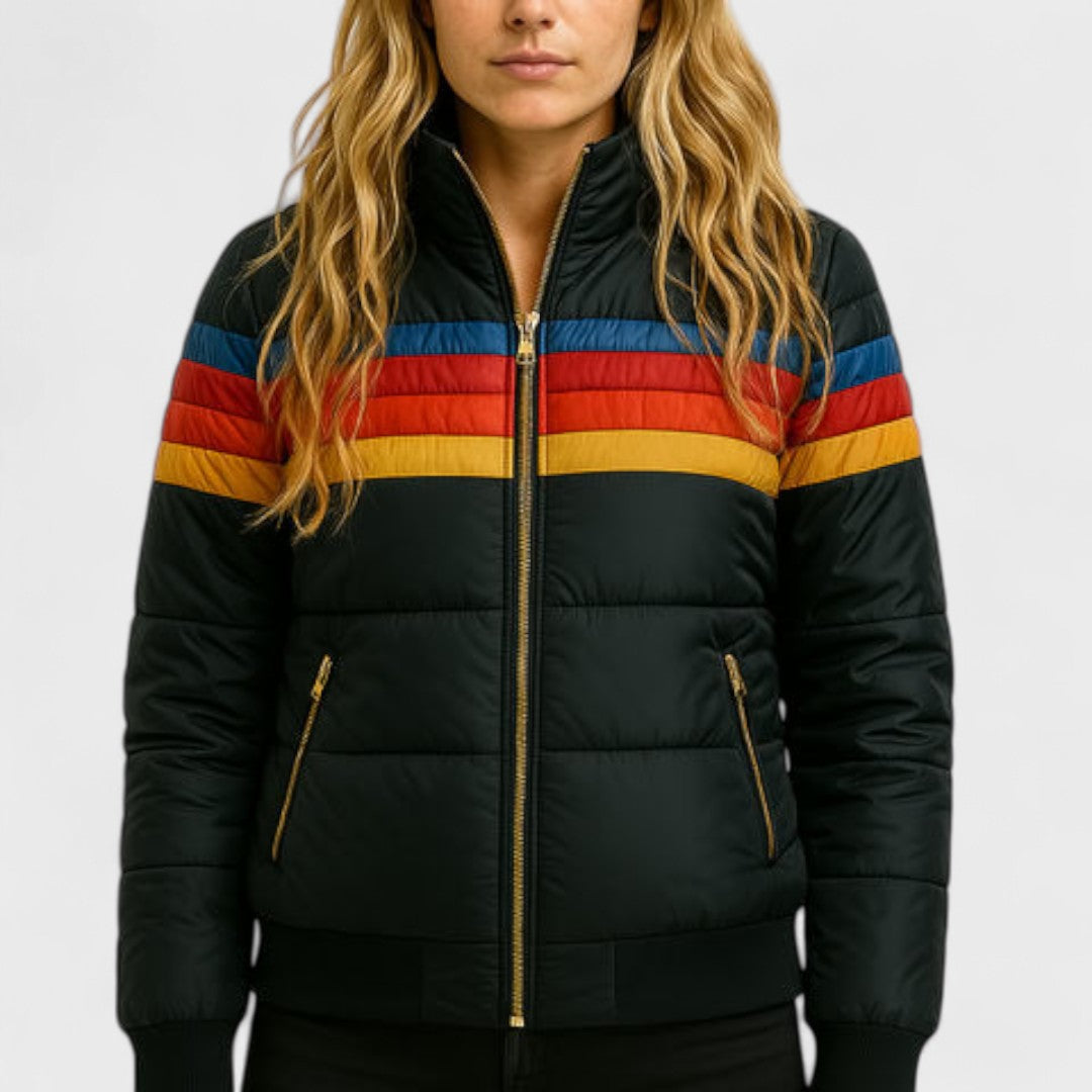 Striped Hooded Puffer Jacket For Women | Elara