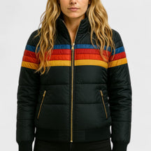 Striped Hooded Puffer Jacket For Women | Elara