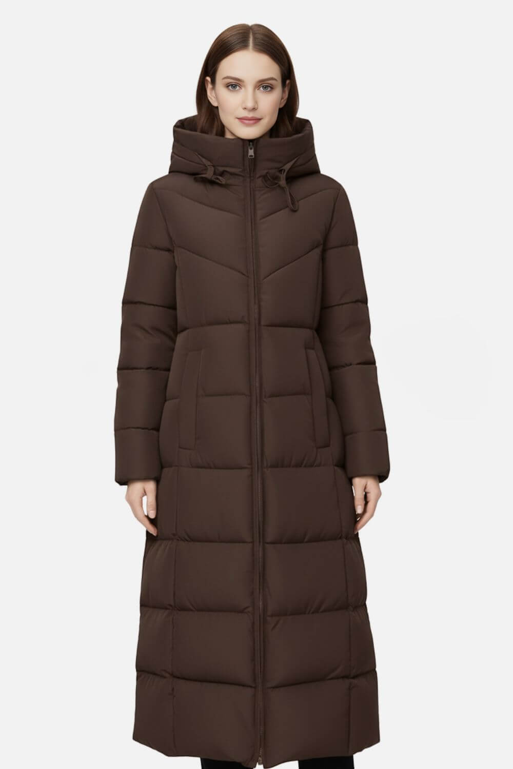 Long Hooded Quilted Puffer Coat For Women | Evelira