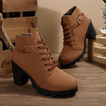 Lace Up Buckle Chunky Ankle Boots For Women | Elara