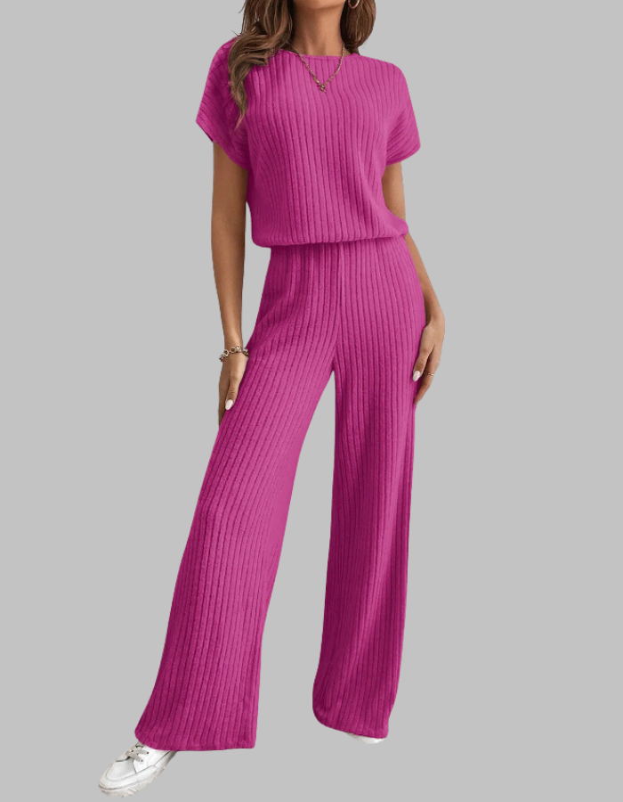 Casual Short Sleeve Top And Trousers Set For Women | Elamirae