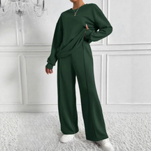 Casual Long Sleeve Sweatshirt And High Waist Trousers Set For Women | Veloura