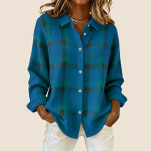 Retro Check Button Sweater For Women | Elodie