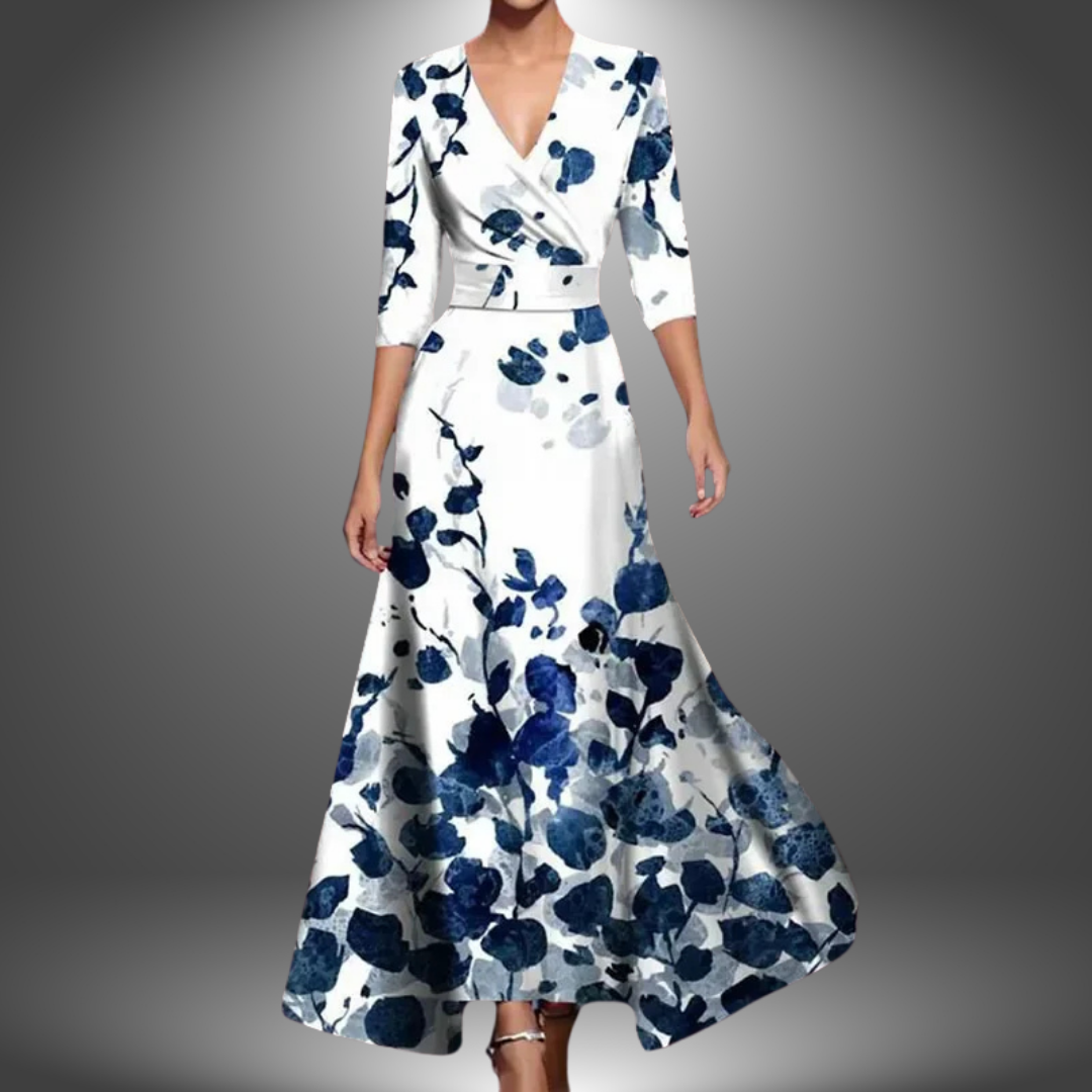 Floral V Neck Long Dress For Women | Maravelle
