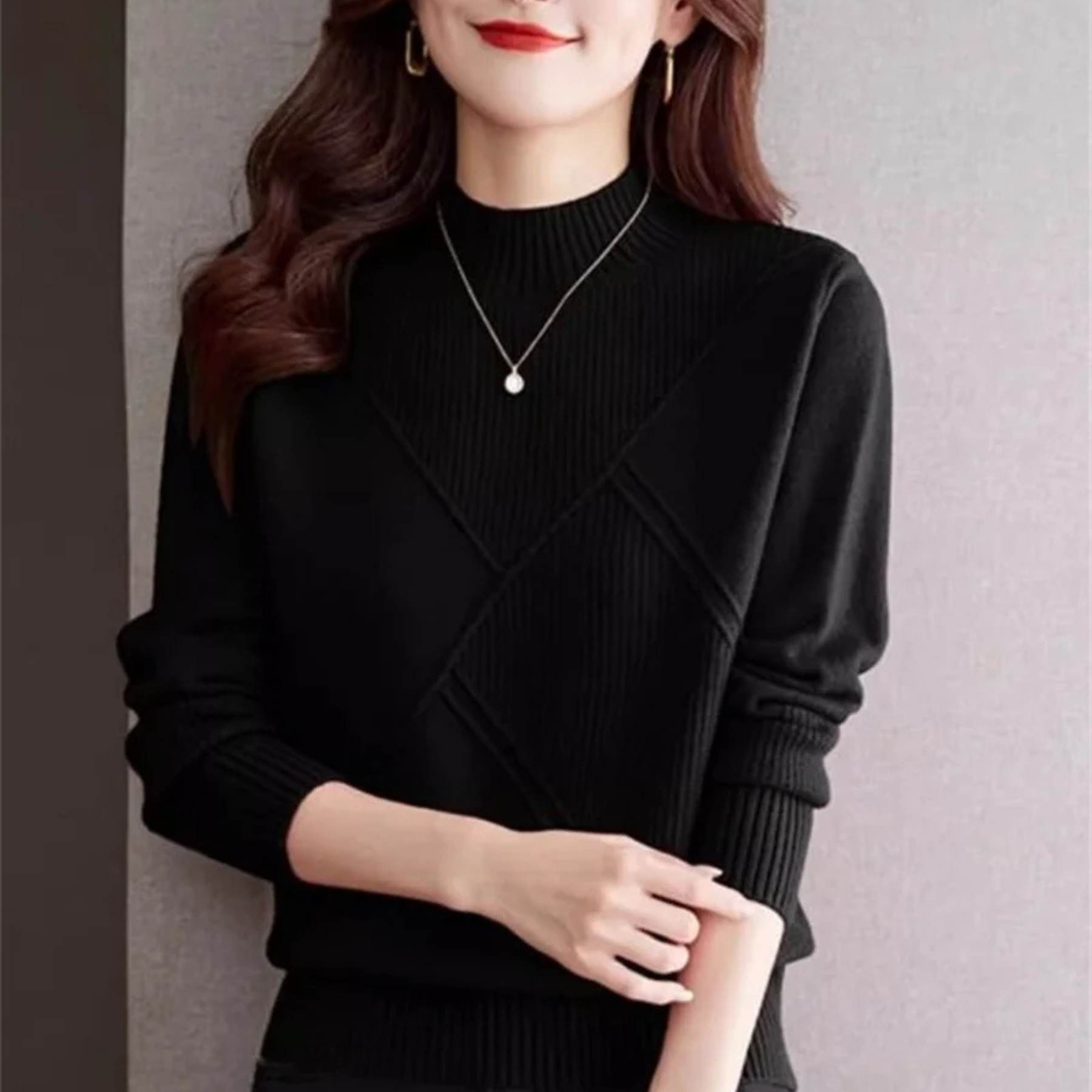 Ribbed Mock Neck Sweater For Women | Elowenna