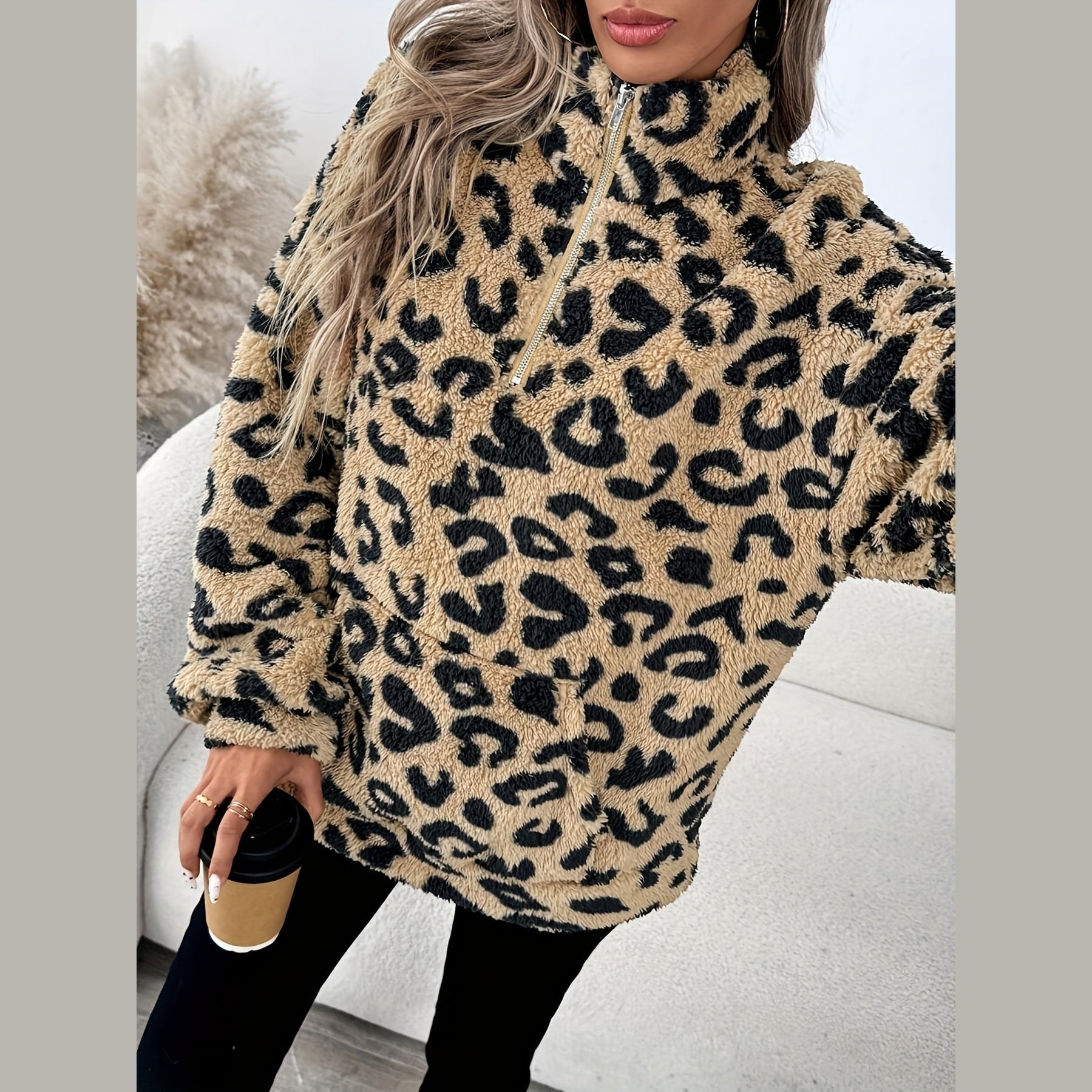Leopard Print Zip Jumper For Women | Andrea
