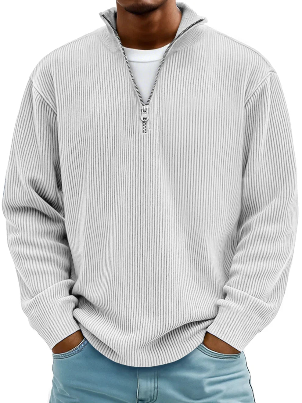 Half Zip Ribbed Sweater For Men | Dario