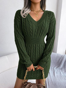 Cozy Long Sleeve V Neck Sweater Dress For Women | Mirevalda