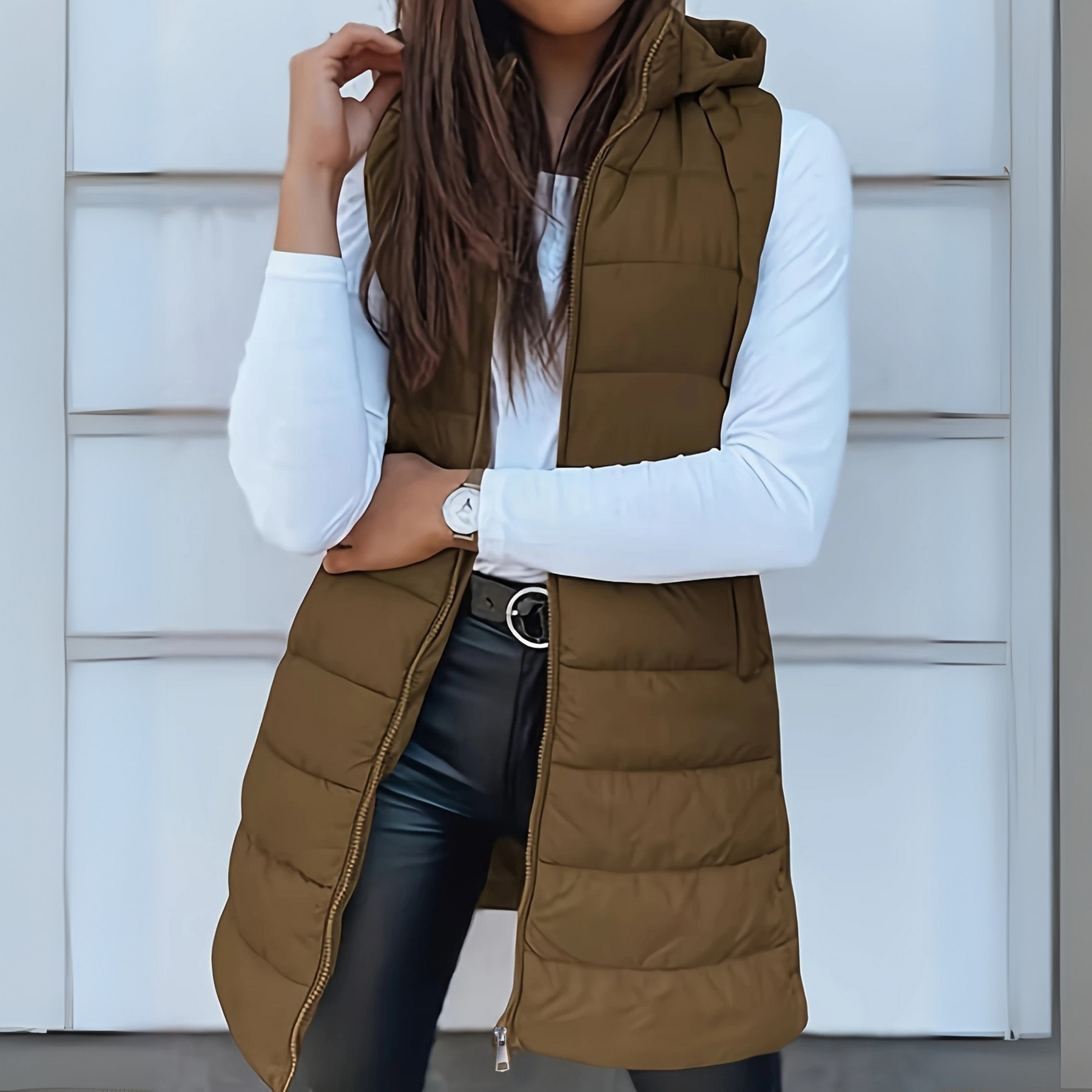 Long Quilted Hooded Gilet for Women | Arlisse