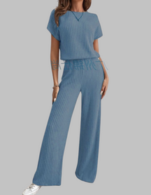 Casual Short Sleeve Top And Trousers Set For Women | Elamirae