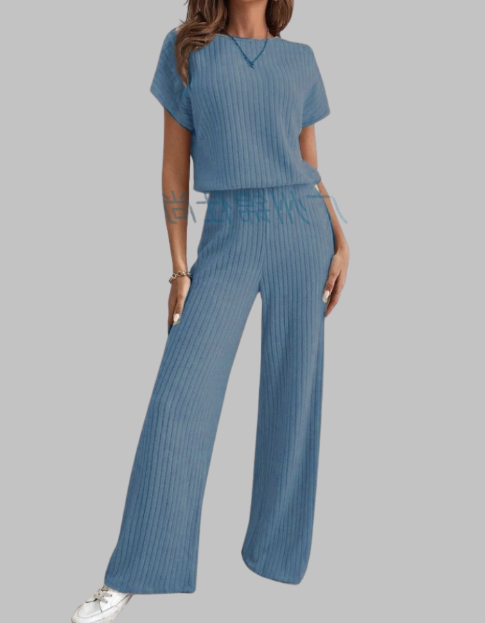 Casual Short Sleeve Top And Trousers Set For Women | Elamirae