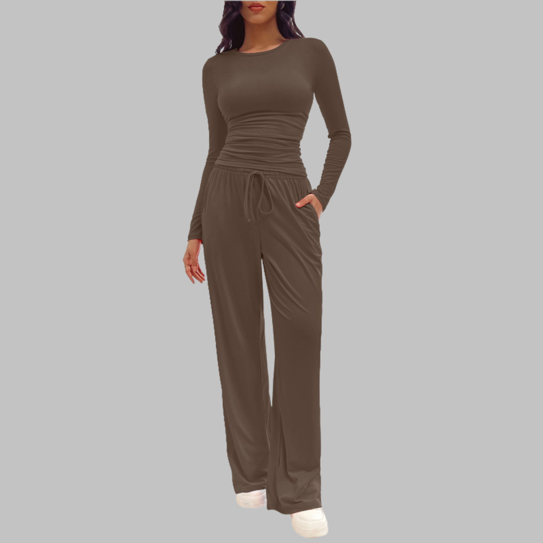 Casual Long Sleeve Top And Wide Leg Trousers Set For Women | Virella