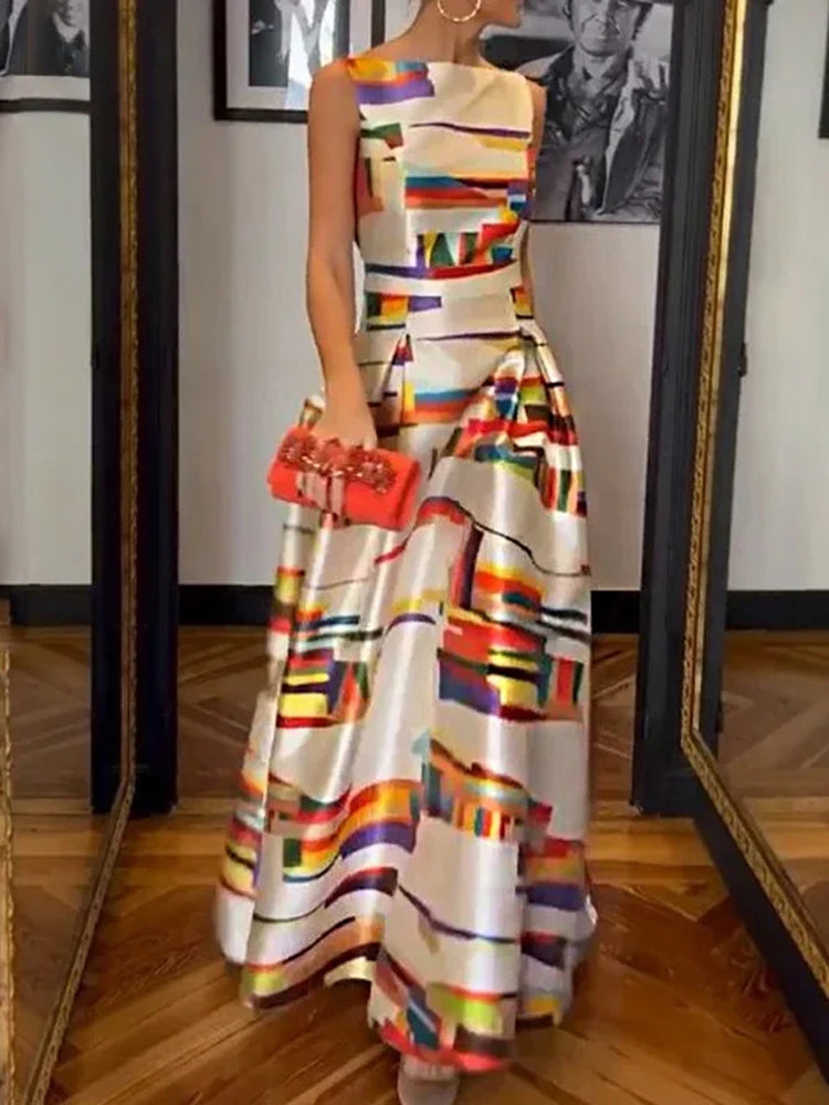 Geometric Print Sleeveless Dress For Women | Isabel