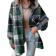 Relaxed Fit Hooded Plaid Jacket For Women | Brinley