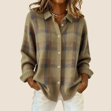 Retro Check Button Sweater For Women | Elodie