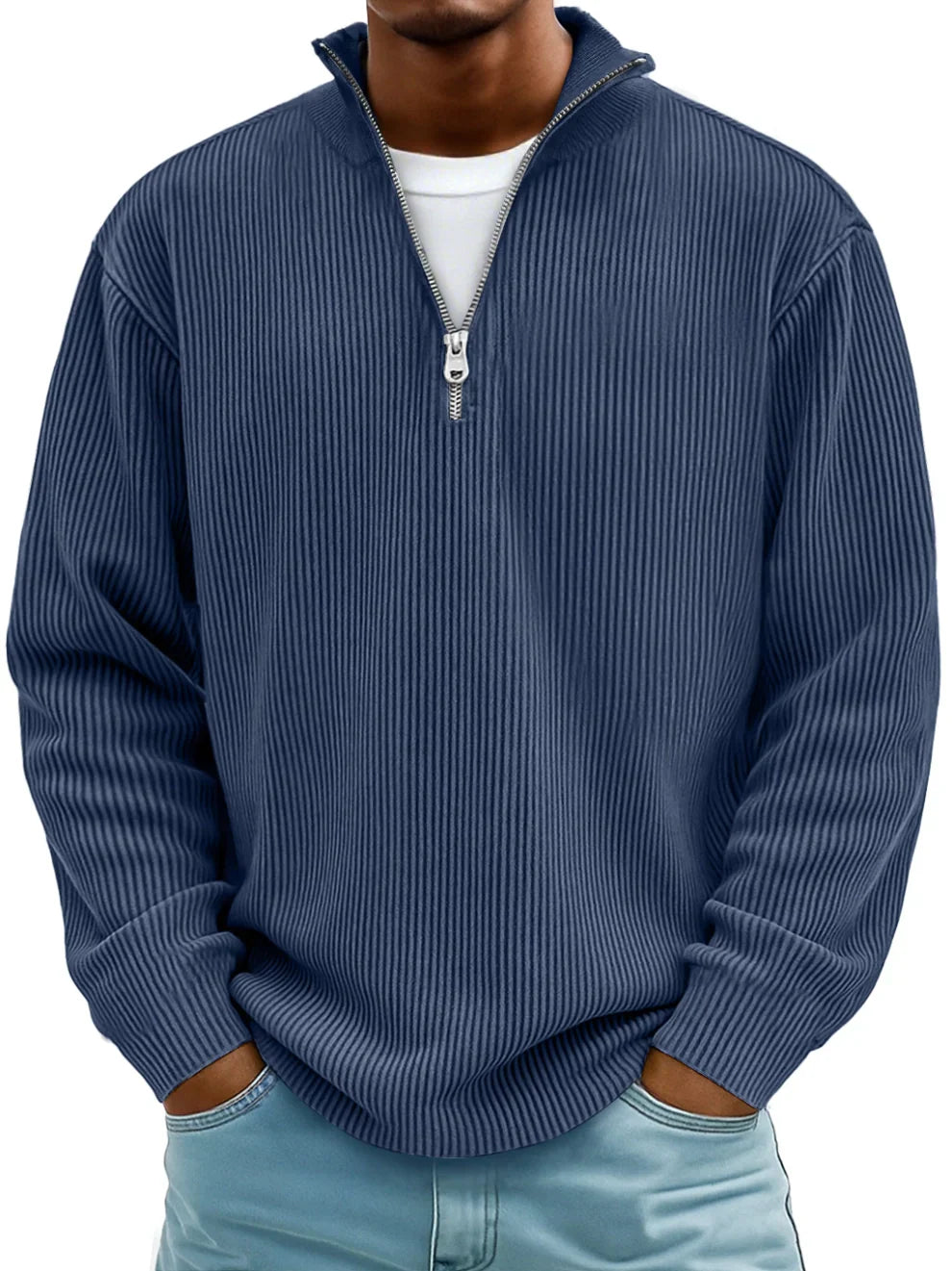 Half Zip Ribbed Sweater For Men | Dario