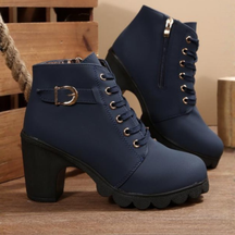 Lace Up Buckle Chunky Ankle Boots For Women | Elara