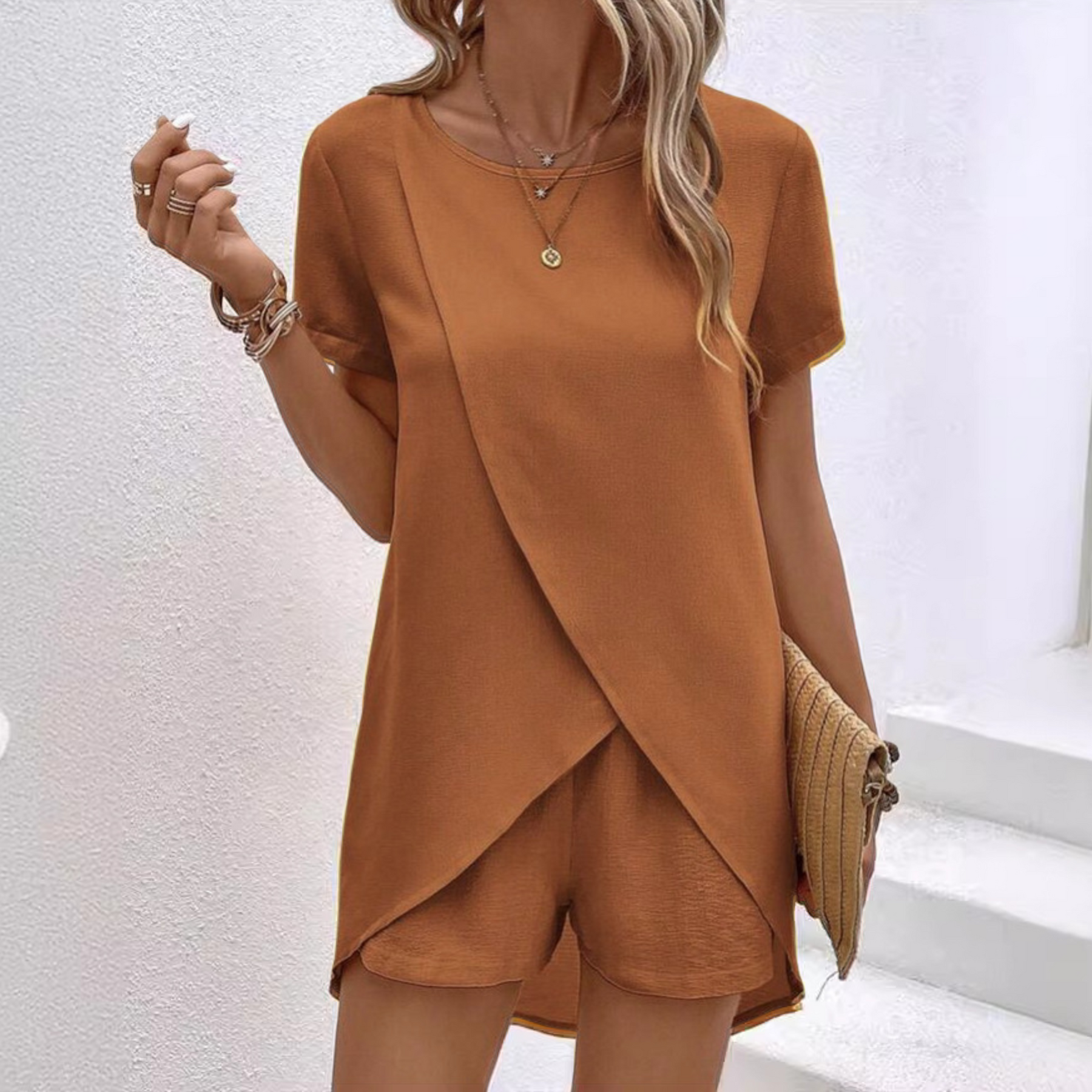 Short Sleeve Top And Shorts Set For Women | Camille