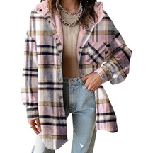 Relaxed Fit Hooded Plaid Jacket For Women | Brinley