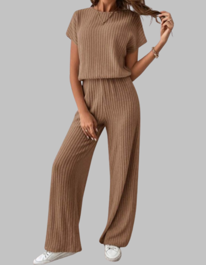 Casual Short Sleeve Top And Trousers Set For Women | Elamirae