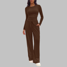 Casual Long Sleeve Top And Wide Leg Trousers Set For Women | Virella