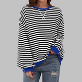 Striped Long Sleeve Round Neck Sweatshirt For Women | Mila