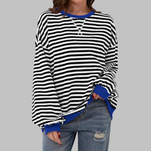 Striped Long Sleeve Round Neck Sweatshirt For Women | Mila