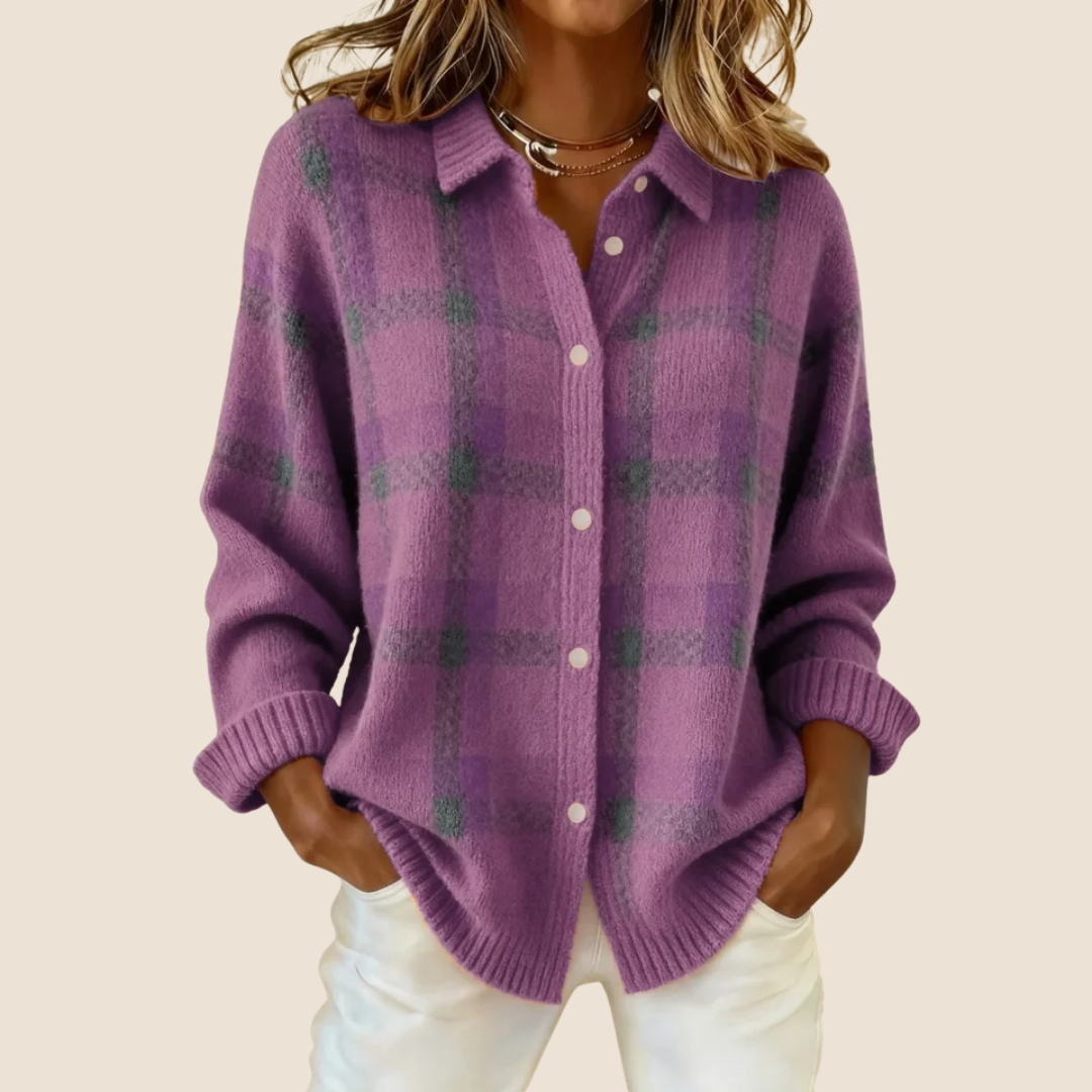 Retro Check Button Sweater For Women | Elodie