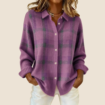 Retro Check Button Sweater For Women | Elodie