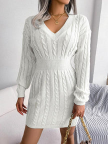 Cozy Long Sleeve V Neck Sweater Dress For Women | Mirevalda