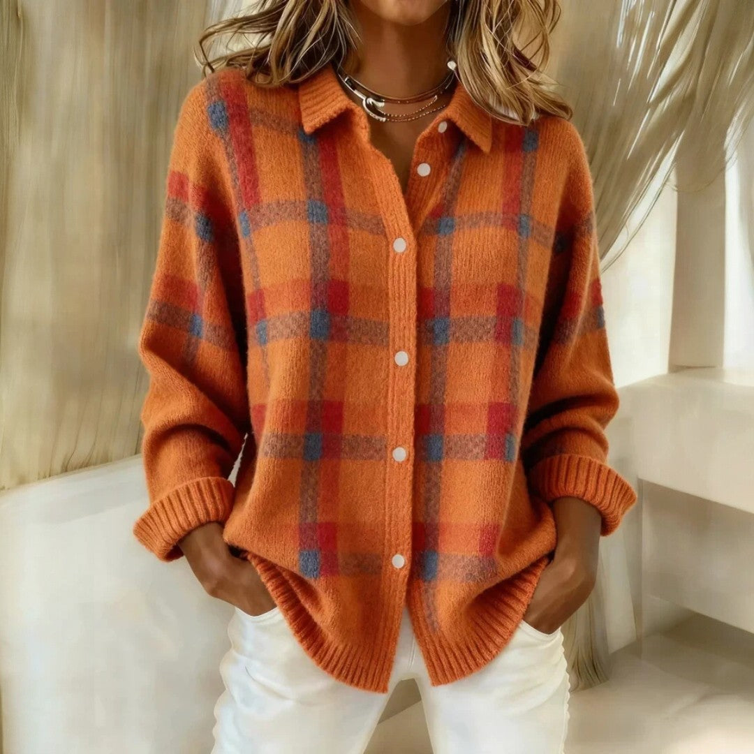 Relaxed Check Button Front Sweater For Women | Lanie
