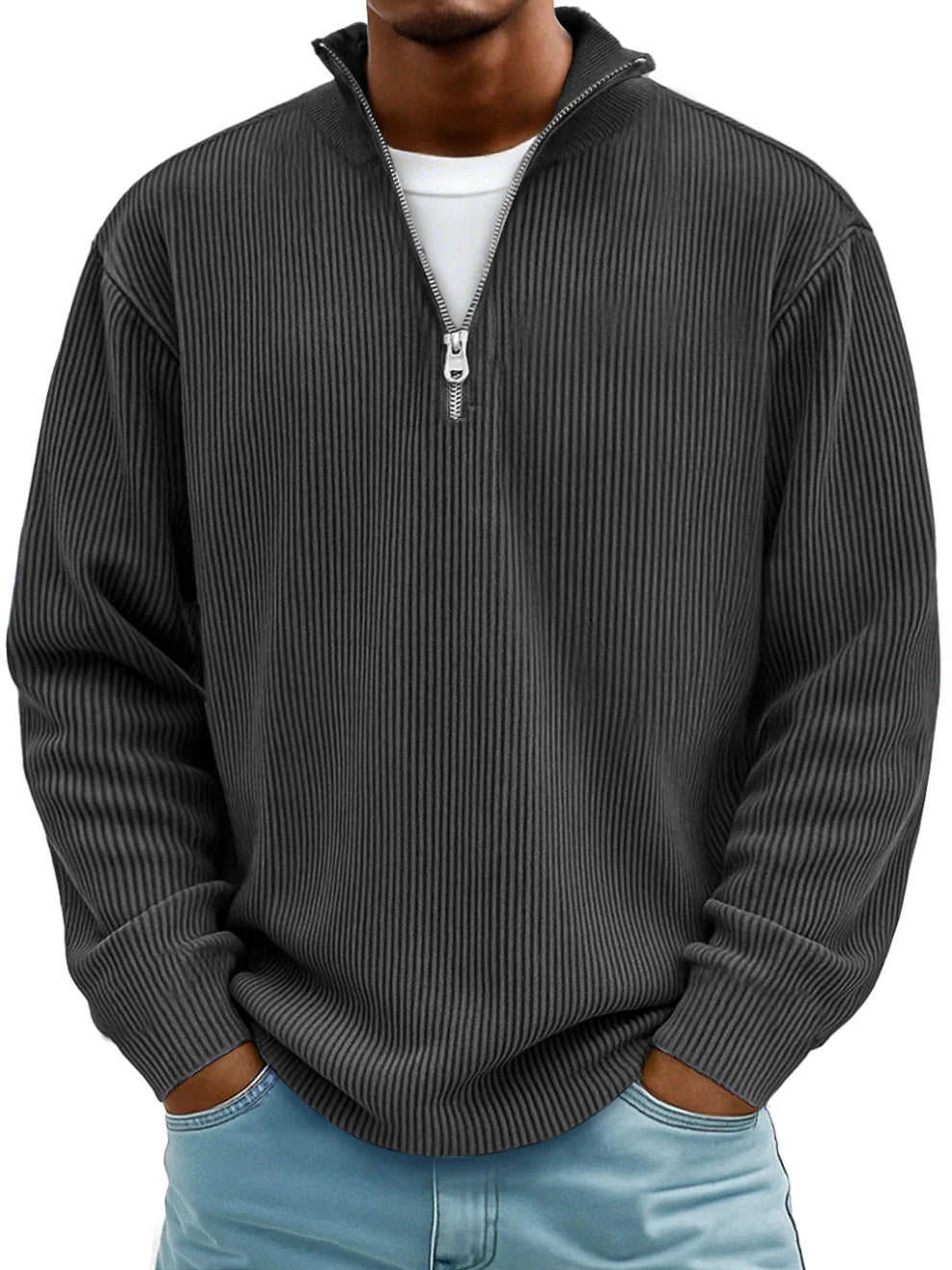 Half Zip Ribbed Sweater For Men | Dario