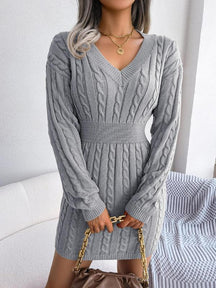Cozy Long Sleeve V Neck Sweater Dress For Women | Mirevalda