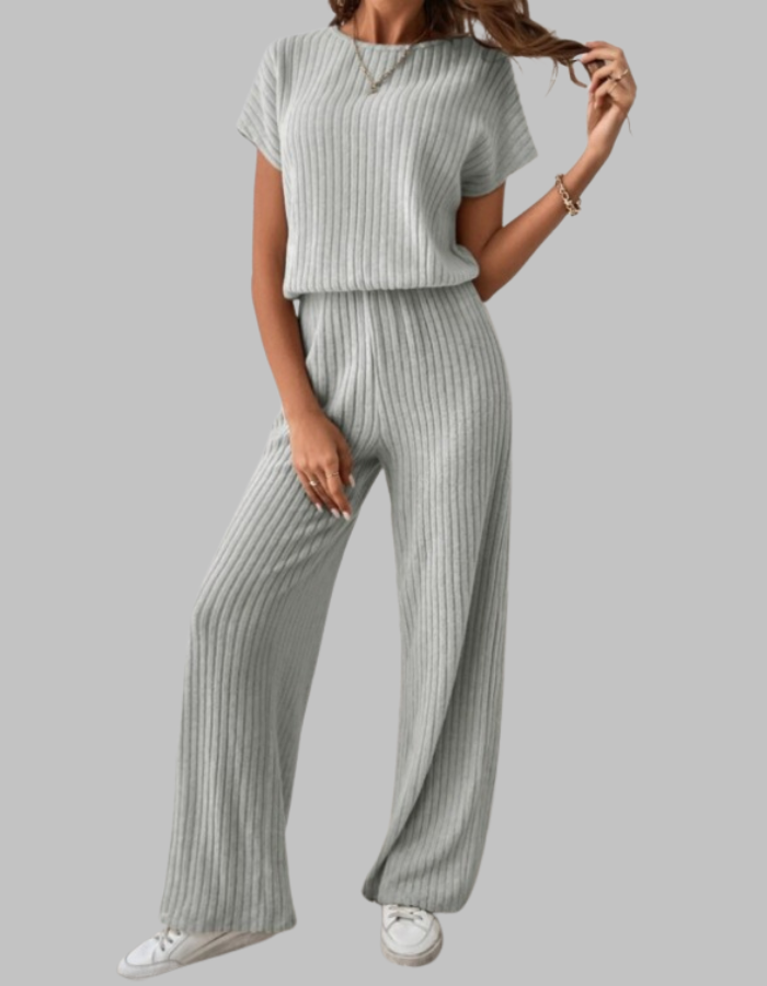 Casual Short Sleeve Top And Trousers Set For Women | Elamirae