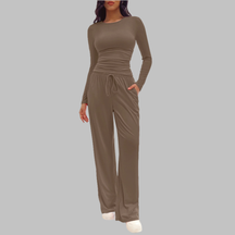 Casual Long Sleeve Top And Wide Leg Trousers Set For Women | Virella