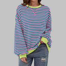 Striped Long Sleeve Round Neck Sweatshirt For Women | Mila