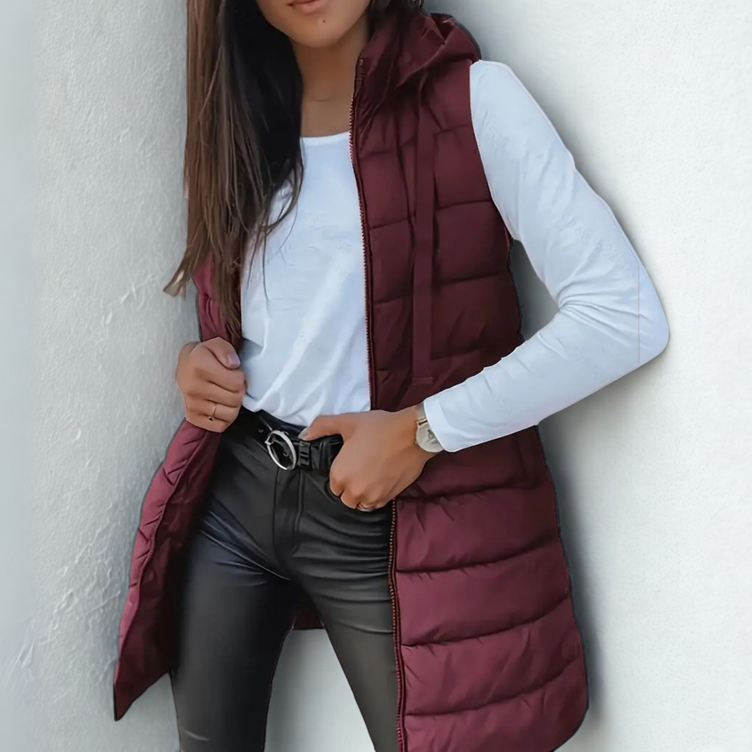 Long Quilted Hooded Gilet for Women | Arlisse