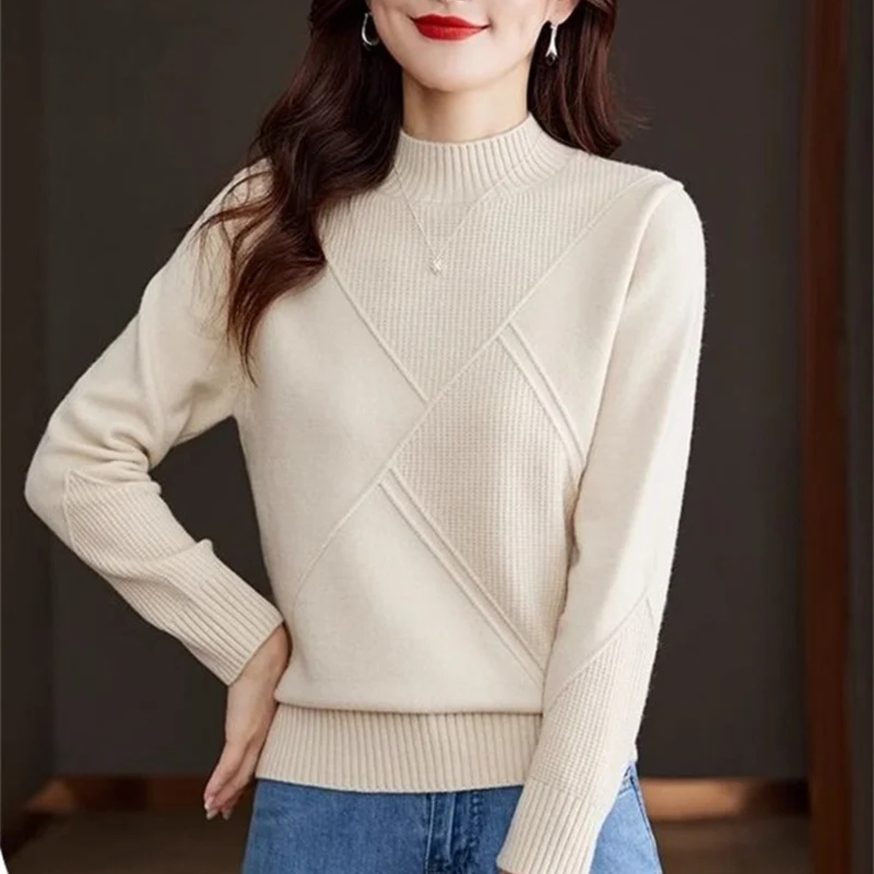 Ribbed Mock Neck Sweater For Women | Elowenna