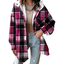 Relaxed Fit Hooded Plaid Jacket For Women | Brinley
