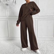 Casual Long Sleeve Sweatshirt And High Waist Trousers Set For Women | Veloura